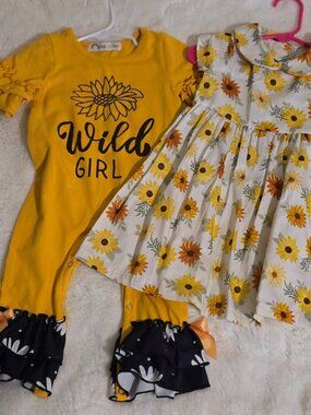 ~3 Piece Set~ Toddler Girl Sunflower Themed Dress, Sweater, and Jumper (24M)